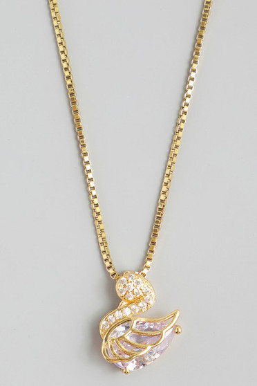 Lavish Cz Swan Pendant Box Chain Necklace