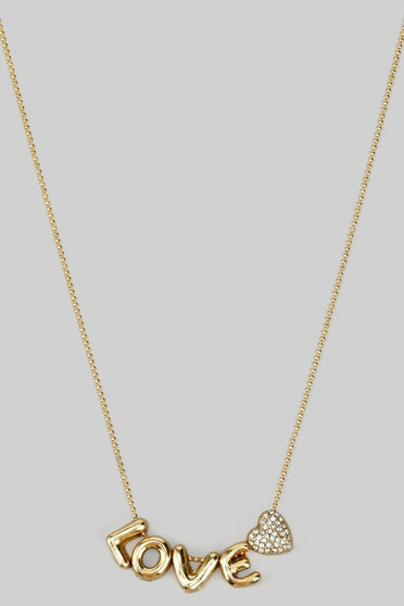 Bubble Letter Love And Cz Pave Heart Pendant Necklace