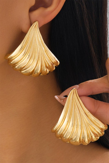Ridged Floral Shaped Brass Drop Earrings