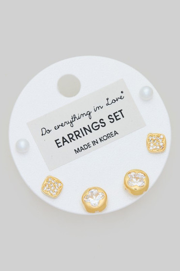 Three Pair Pearl And Cz Stud Set