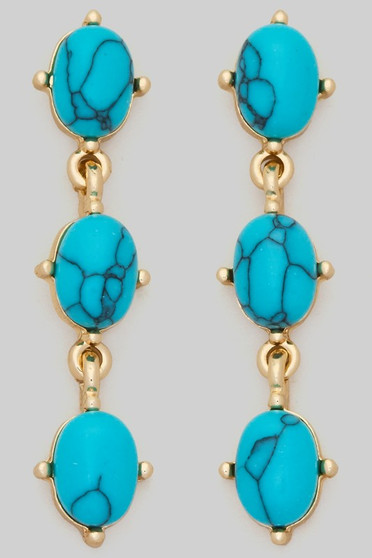 Triple Turquoise Stone Tiered Drop Earrings