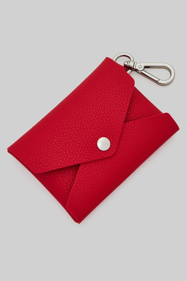 Textured Pu Leather Snap Card Holder Keychain