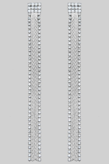 Cz Pave Stack Studs With Dangling Chains And Rs Strands
