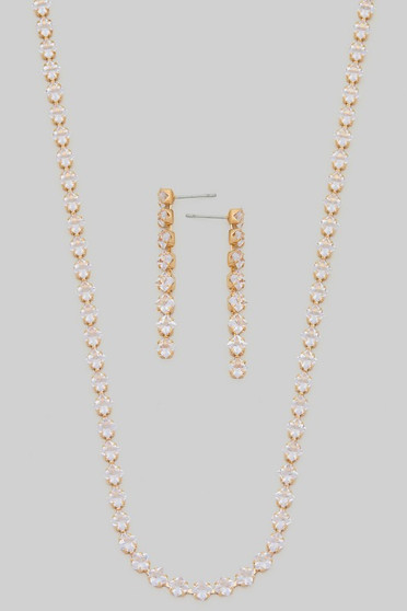 Cz Square Tennis Necklace With Matching Earrings