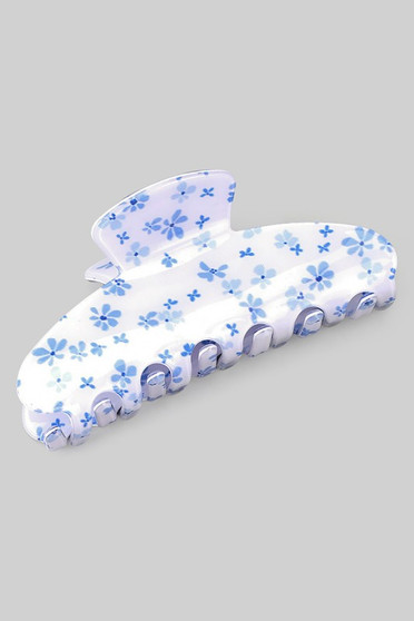Glossy Blue Flower Print Hair Clip