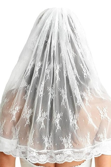 Floral Pattern Lace Veil With Hair Comb