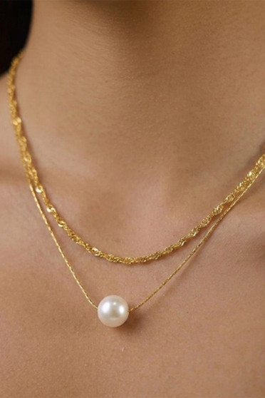 18K Gold Dipped Layered Pearl Pendant Necklace