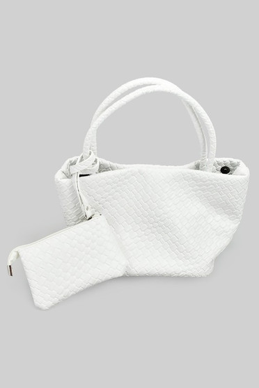 Textured Pu Leather Handbag With Zipper Pouch