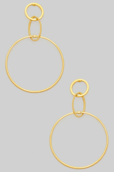 Interlocking Brass Tiered Circle Drop Earrings