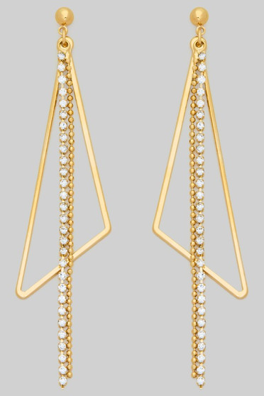 Triangular Brass Drop Earrings With Bead And Rs Strands