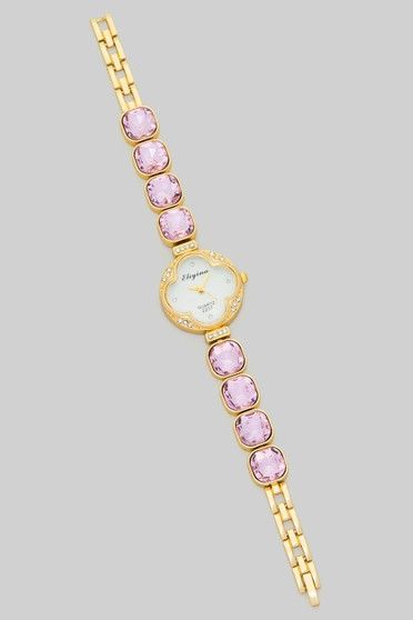 Clover Dial Watch With Pink Stone Band