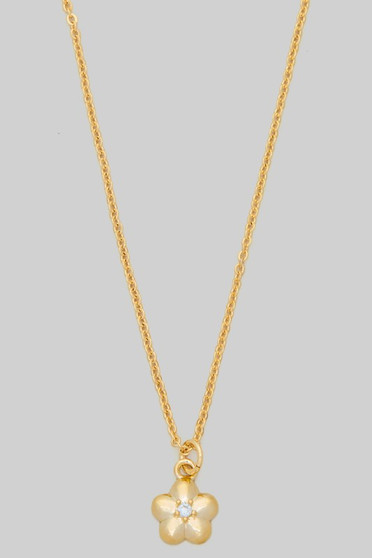 Dainty Flower Pendant With Cz Brass Necklace
