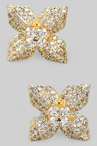 Brass Cz Pave Flower Studs
