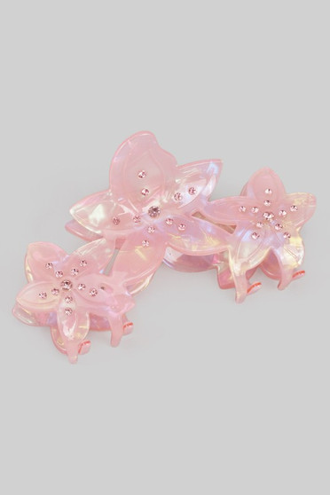 Marbled Acrylic Flower Hair Clip With Rhinestones