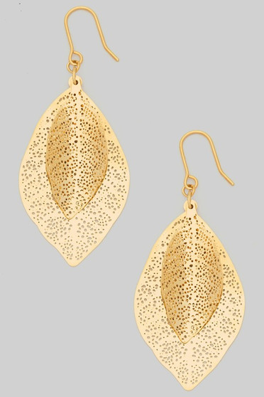 Double Leaf Fish Hook Drop Earrings