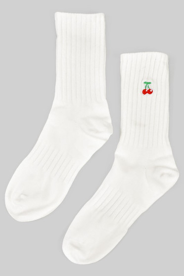 Ribbed Cherry Emroidered Socks