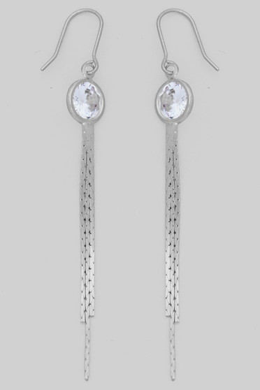 Round Cz With Chain Dangle Fish Hook Drop Earrings