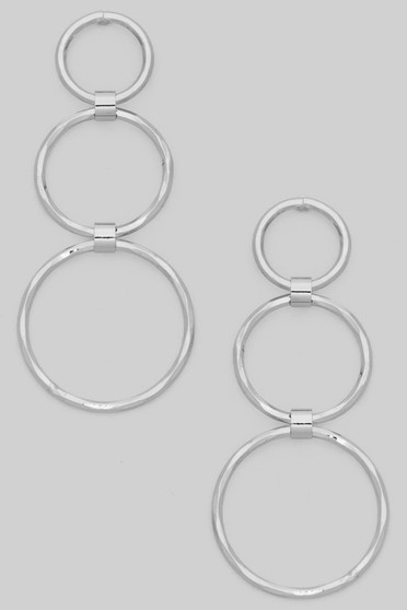 Textured Brass Tiered Circle Drop Earrings