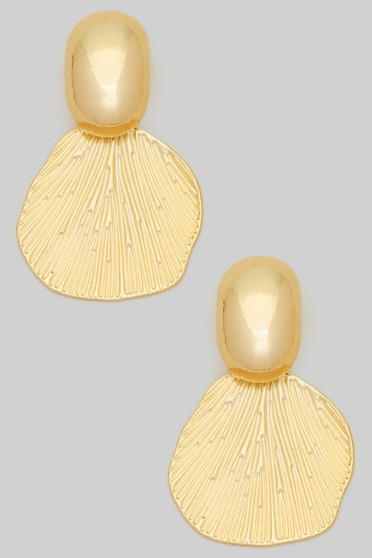Textured Leafy Tiered Drop Brass Earrings