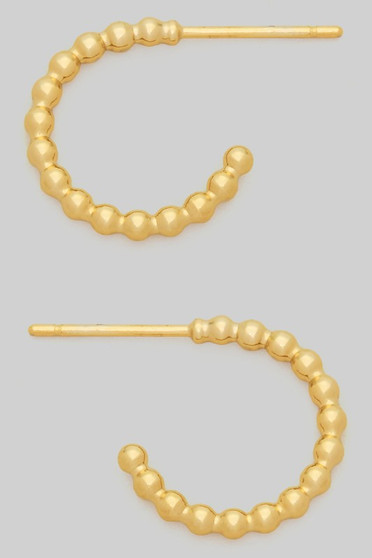 14K Gold Dipped Beaded Texture Small Hoops