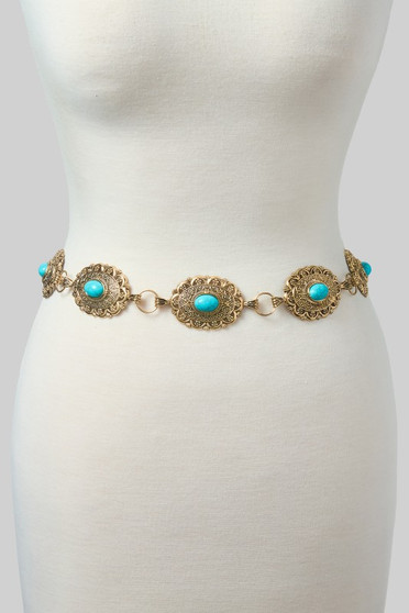 Ornate Squash Blossom Link Chain Belt