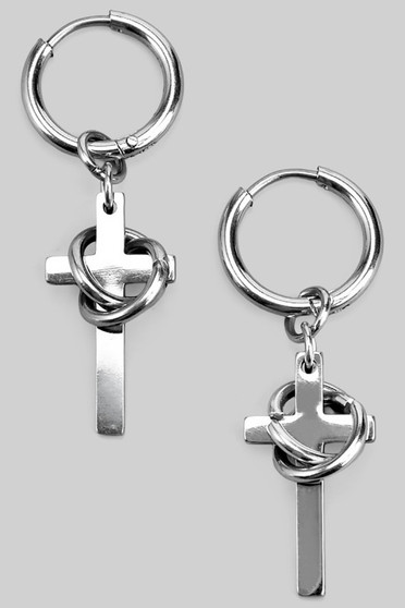 Chain Linked Cross Charm Hoop Earrings