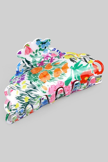 Multi Colored Flower Print Hair Clip - #KH28790