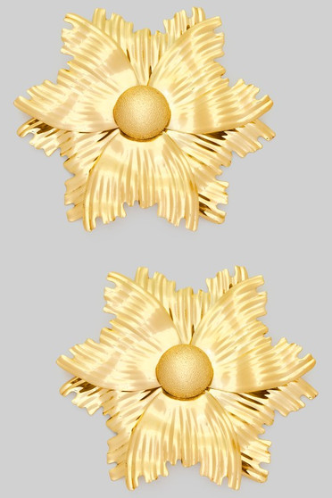 Ridged Brass Flower Statement Earrings