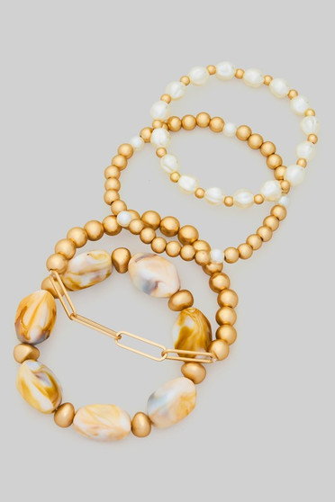 Four Piece Ccb Pearl And Stone Stretch Bracelet Se