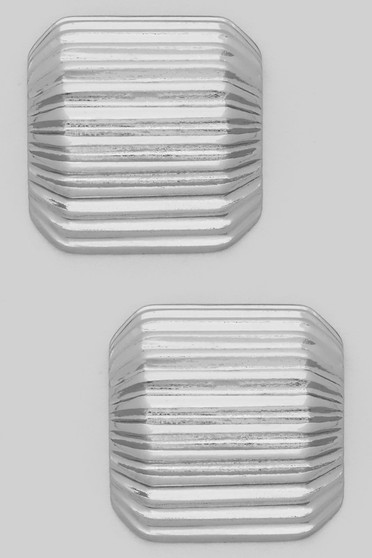 Brass Hexagon Post Earrings With Ridges