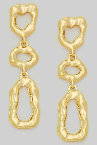 Hammered Triple Tier Brass Drop Earrings