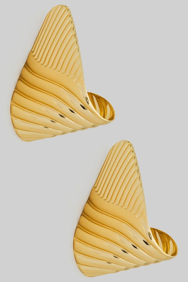 Folded Ridged Brass Triangular Drop Earrings