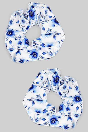 Lovely Blue Flower Print Hair Scrunchie