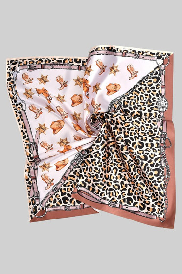 Half Cowboy Half Cheetah Print Silky Square Scarf
