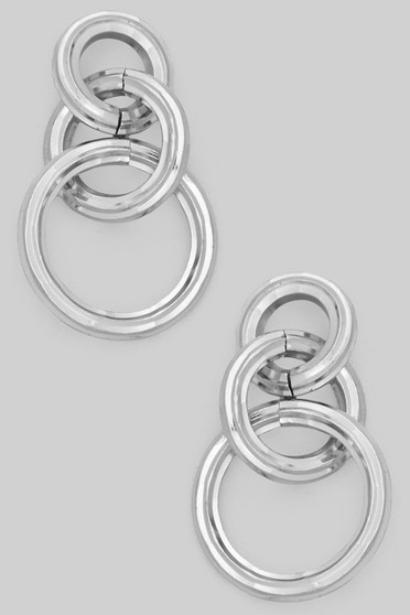 Triple Brass Link Textured Brass Drop Earrings