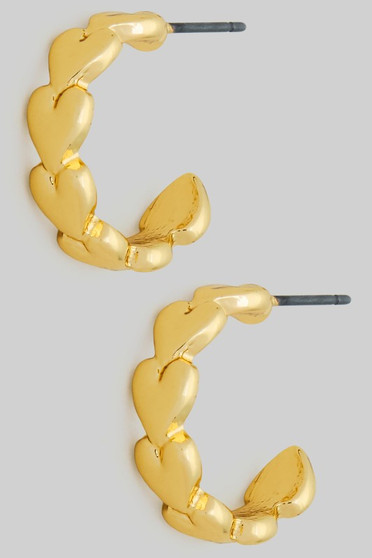 Brass Heart Link Hoop Earrings
