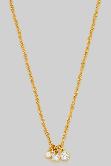 Triple Cz Charm Twisted Chain Necklace