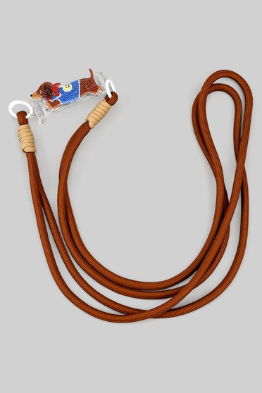 Brown Corded Lanyard With Dachshund Phone Clip Holder