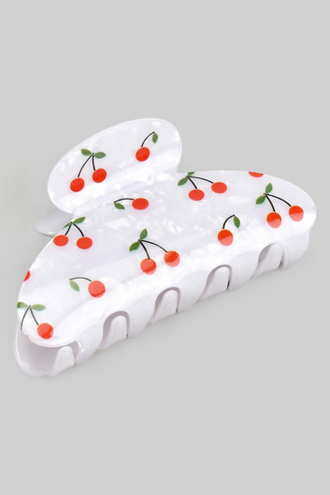 Marbled Acrylic White Cherry Print Hair Clip