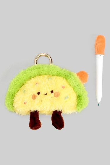 Plush Hard Shell Taco Keychain With Hidden Pen