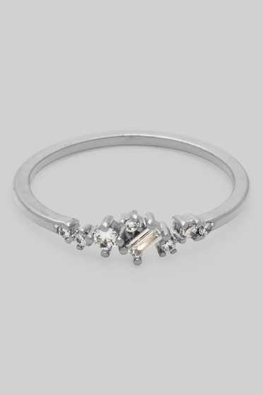 Dainty Baguette And Cz Pave Band Ring
