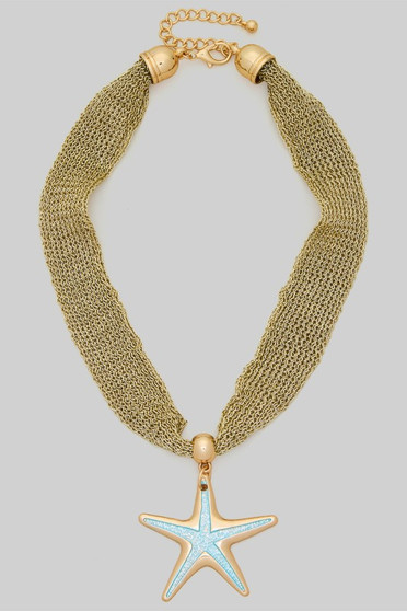 18K Gold Dipped Starfish Pendant Metal Fabric Necklace
