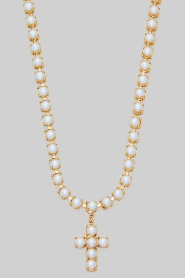 Pearl Cross Pendant Necklace - #FN5120