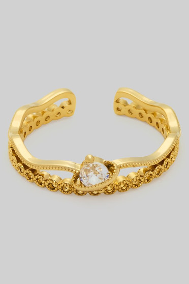 Textured Circle Link Wave Cut Out Cz Ring