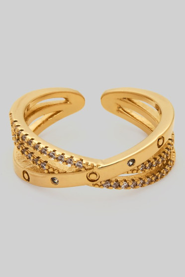 Criss Cross Cz Pave Brass Ring