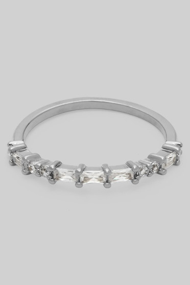 Alternating Dainty Baguette And Round Cz Band Ring
