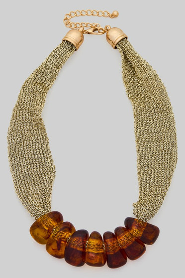 Mesh Fabric Necklace With Stone Bib