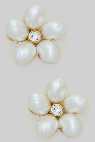 Fwp Pearl Flower Post Earrings With Cz Bud