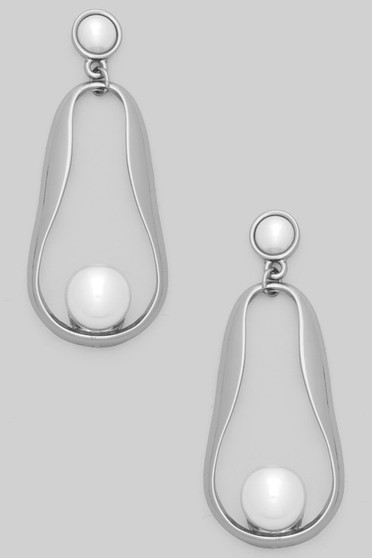 Round Pearl Post Earrings With Dangling Hoop And Pearl