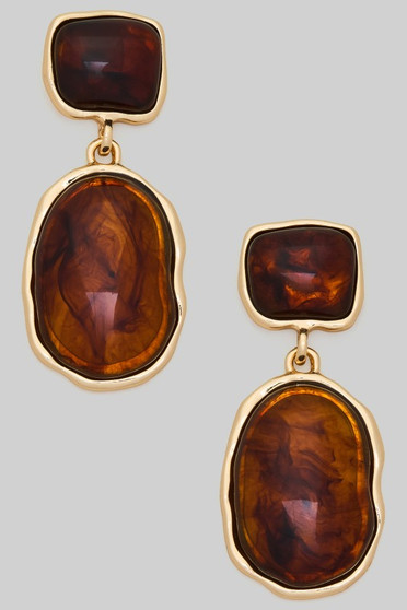 18K Gold Dipped Tortoise Resin Tiered Drop Earrings
